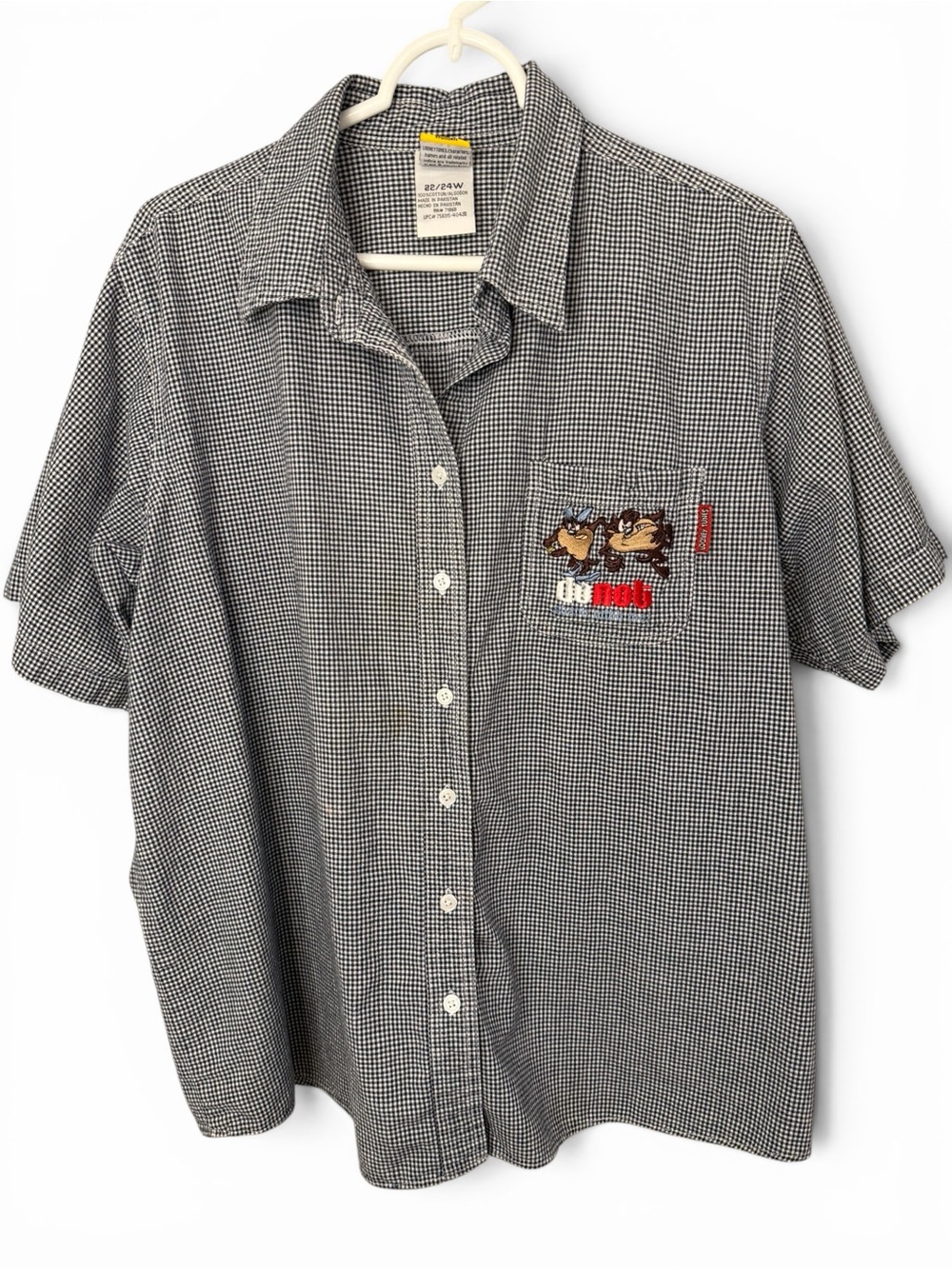 Vintage Looney Tunes Taz Do Not Start With Me Gingham Button Down Shirt 22/24W